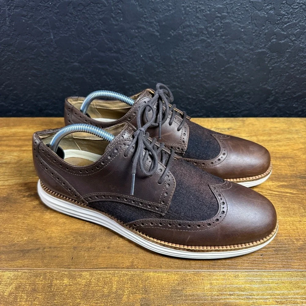 Cole Haan OriginalGrand C23413 Brown Leather Wool Wingtip Oxford Mens 8.5W